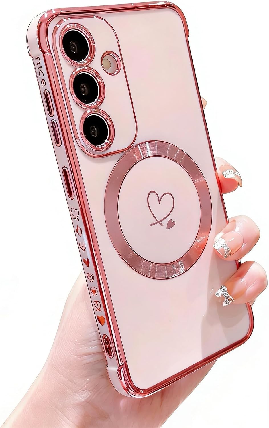 Detalle de Unichthy Cute Love Heart Magnetic Case for Samsung Galaxy S26 – Pink