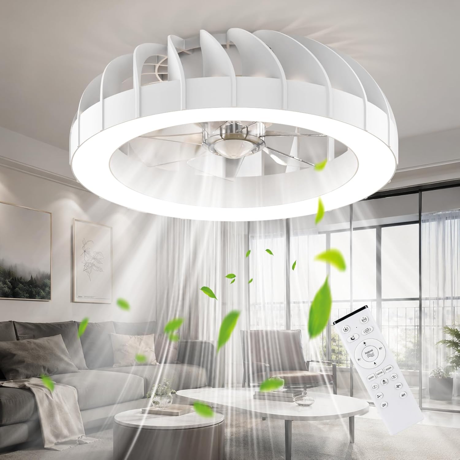 Detalle de Ateroll Ceiling Fans with Lights: 46CM RGB, Remote, 6 Speeds, Dimmable LED and Timer