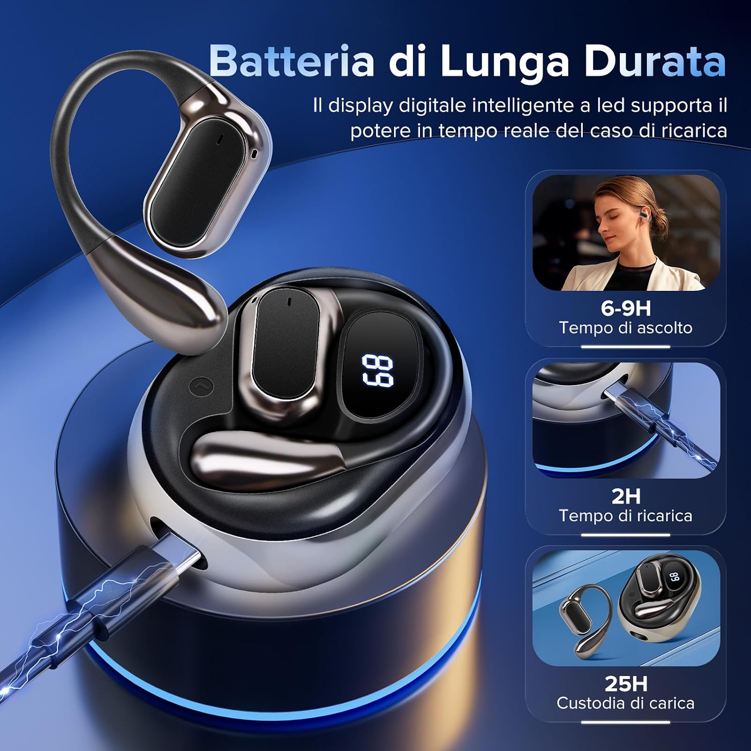 Detalle de Cuffie Traduttore con Traduzione Simultanea a 145 Lingue – Auricolari Bluetooth 5.4 con ANC e AI integrata