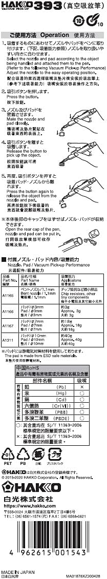 Detalle de 白光(HAKKO) 393-1 吸着ピンセット 手動スポイド式・導電性シリコンゴムパッド