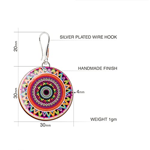 Detalle de Pendientes Colgantes Boho Grande Redondo Mandala Diseño Ligero de Dragon Porter