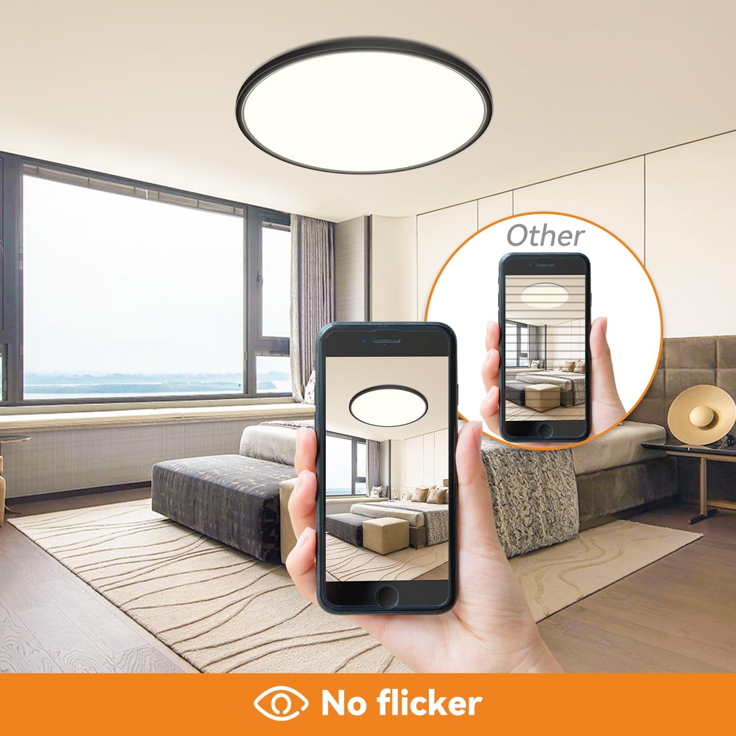 Thumbnail 3 de slochi LED-Deckenleuchte flach 36W, Ø40 cm, 3-Farb-Modus (3000K/4000K/6500K) – IP44 für Bad & Küche, Schwarz