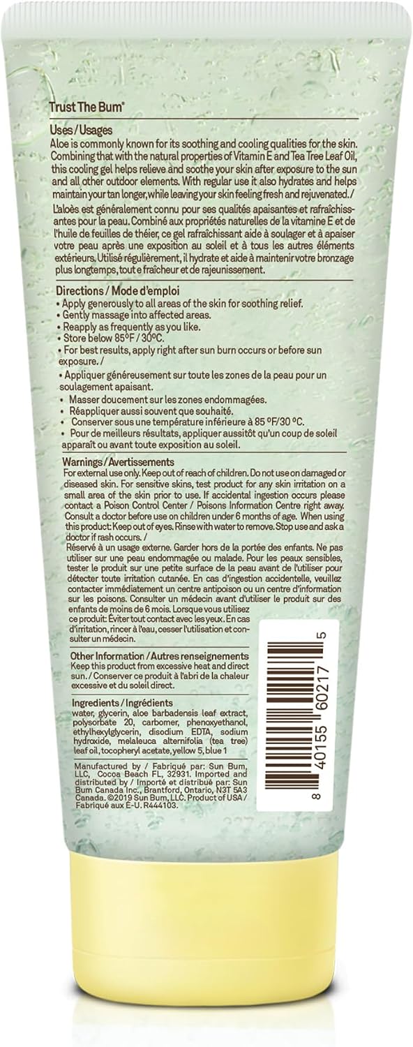 Detalle 1 de Sun Bum Aloe Gel After-Sun Care, 177 mL with Vitamin E and Tea Tree