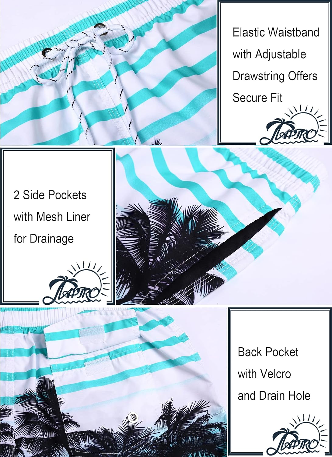 Detalle 2 de APTRO Men's 9" Swim Trunks with Mesh Lining, Quick-Dry Design