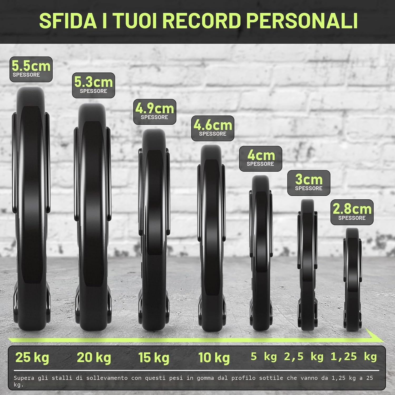 Detalle de PhysKcal Dischi Olimpici in Gomma Ø50 mm, 1,25–25 kg, Tri-Grip – Piastra per Bilanciere & Manubri