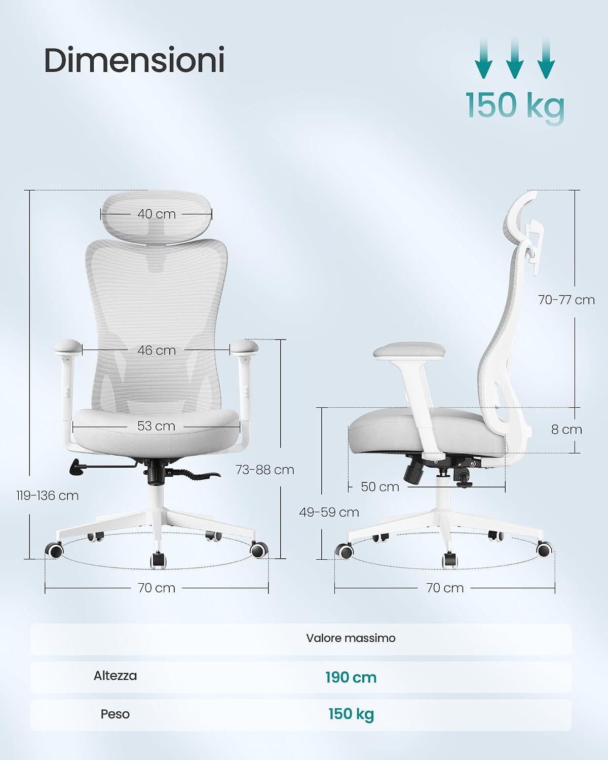 Detalle de SONGMICS Sedia da Ufficio Ergonomica OBN066GD01: comfort regolabile e supporto completo