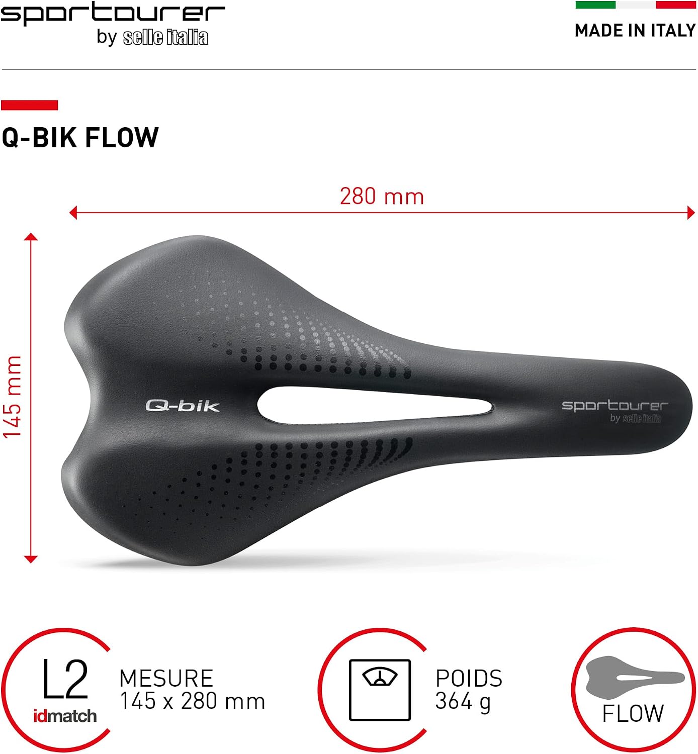 Detalle de Sportourer by Selle Italia - Q-Bik Flow : selle de vélo souple et large, hydrophobe, adaptable à tous les vélos