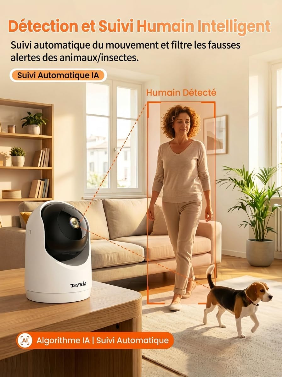 Thumbnail 6 de Tenda Caméra WiFi Intérieure 2K (3MP) WiFi 6 360° avec détection humaine IA et audio bidirectionnel
