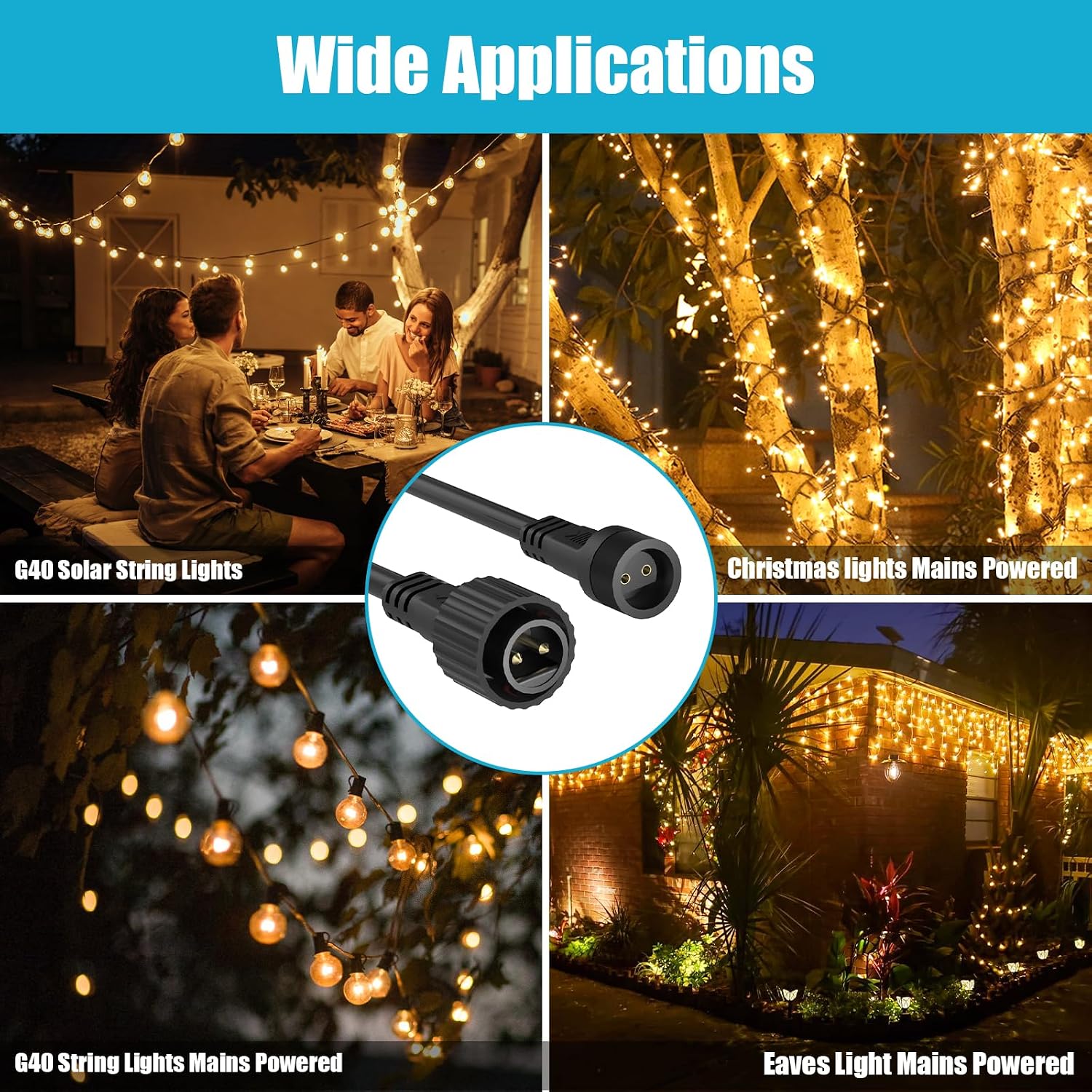 Thumbnail 6 de Dalugo 10M IP65 Waterproof Outdoor Festoon Lights Extension Lead Wire – 2 Pin Anti-corrosion Black Extension Cable for G40 Globe and Solar String Lights