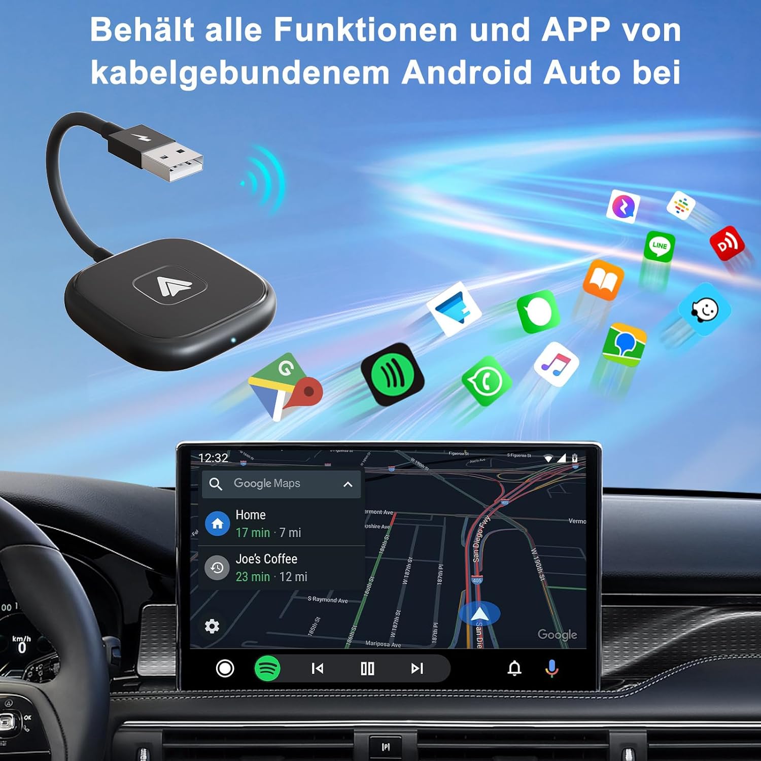Thumbnail 6 de PAUNEZUEL Wireless Android Auto Adapter: kabelgebundenes Android Auto drahtlos nutzen (für Android ab 11, Autos ab 2017)