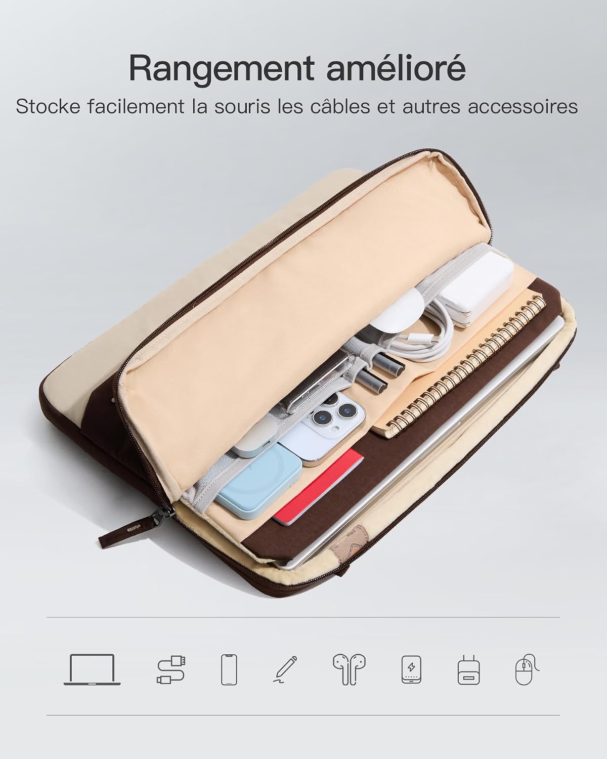 Detalle 2 de Inateck Sac 360° Protection, Grande capacité – Étui dédié 15,6–16'' et 16'' (2024–2019) avec bandoulière, Marron