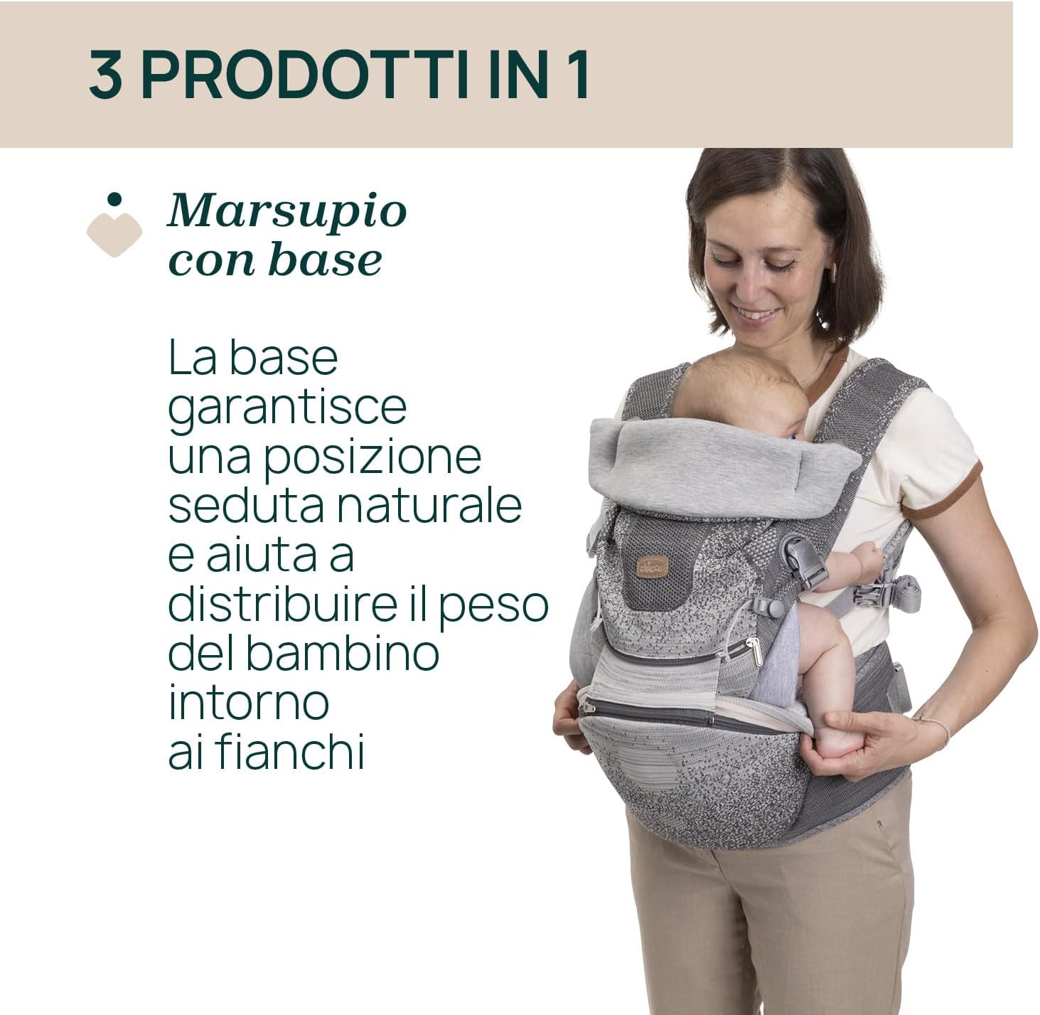 Thumbnail 1 de Chicco Airy Hip Fit Marsupio Ergonomico 3-in-1 – Flyknit traspirante e supporto base removibile
