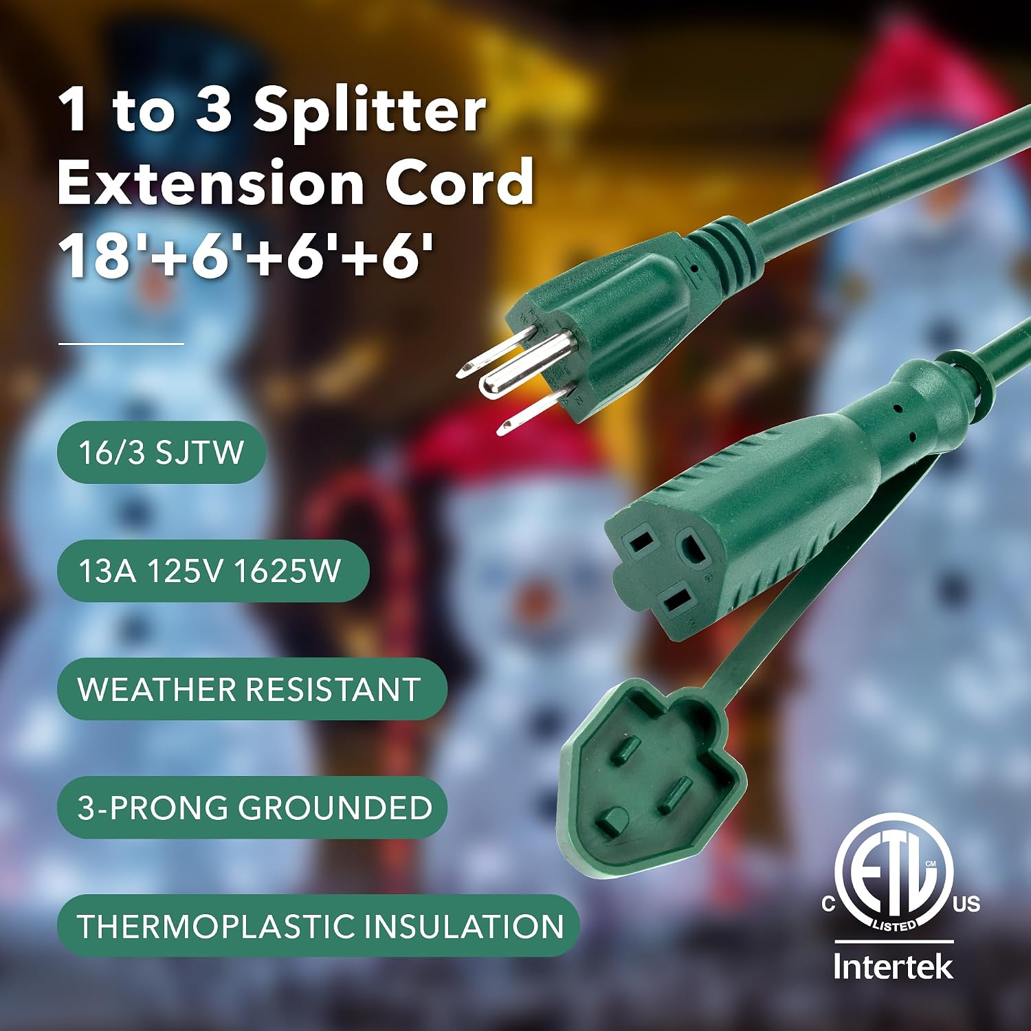 Detalle de BN-LINK SJTW Outdoor Extension Cord, 16/3, 36 ft, 3 Outlets