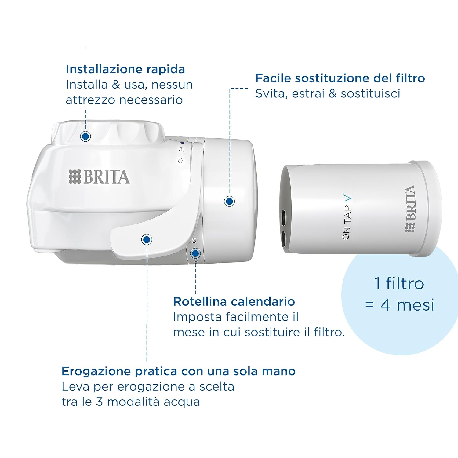 Detalle de BRITA ON TAP V: filtro rubinetto in 4 stadi con indicatore manuale, compatibile Ø22/24 mm