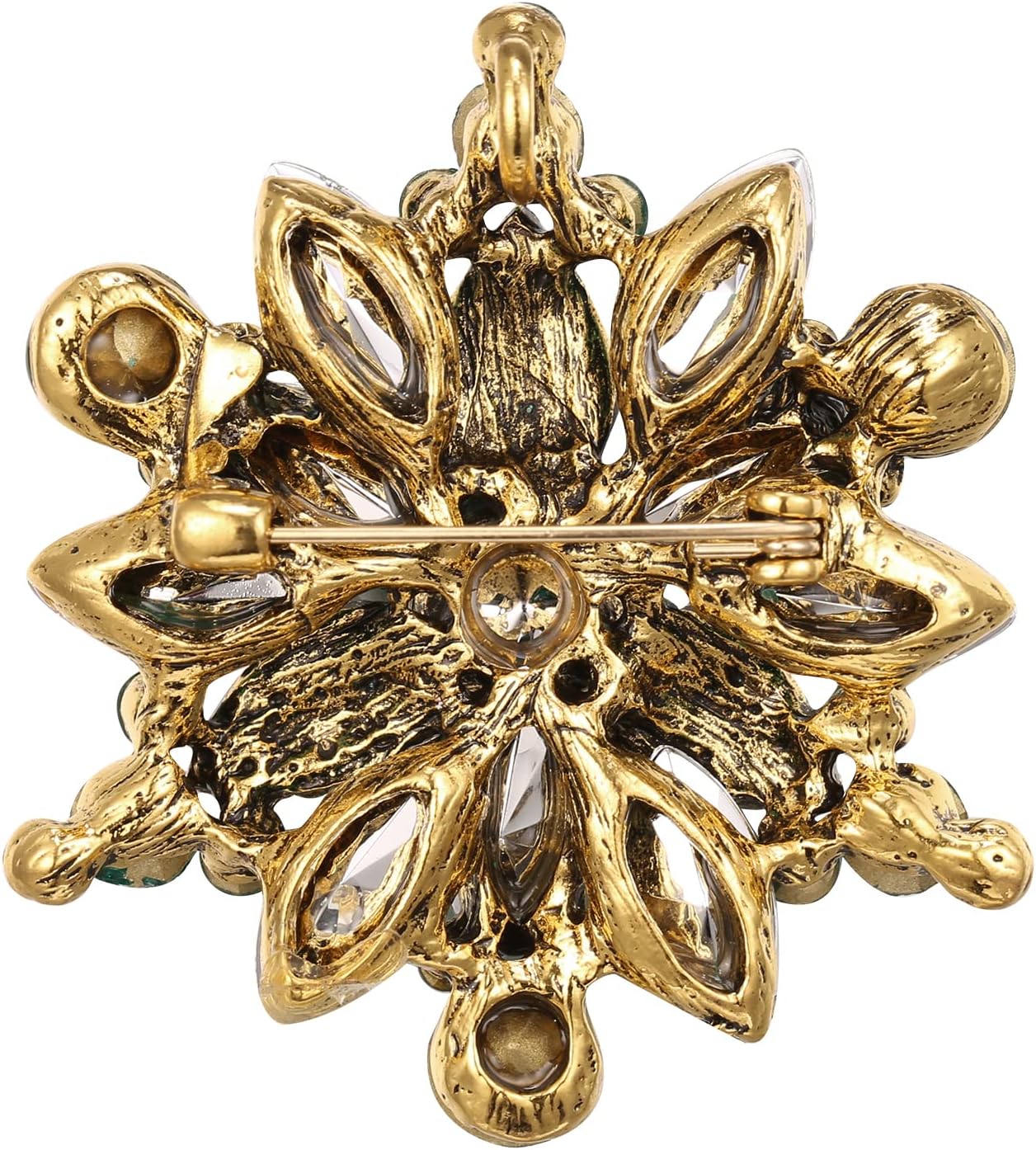 Thumbnail 2 de Broche fleur Clearine en cristal autrichien et strass, style art déco (marquise) vert émeraude et ton antique or