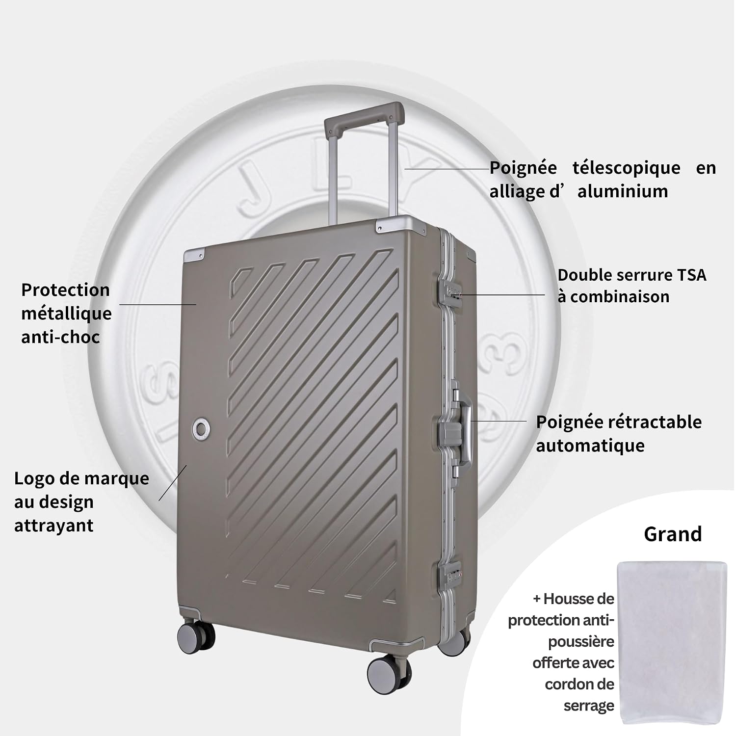 Detalle de 100% Polycarbonate Zipperless Large Suitcase (Khaki Grey) with Double TSA Locks and 4 Wheels