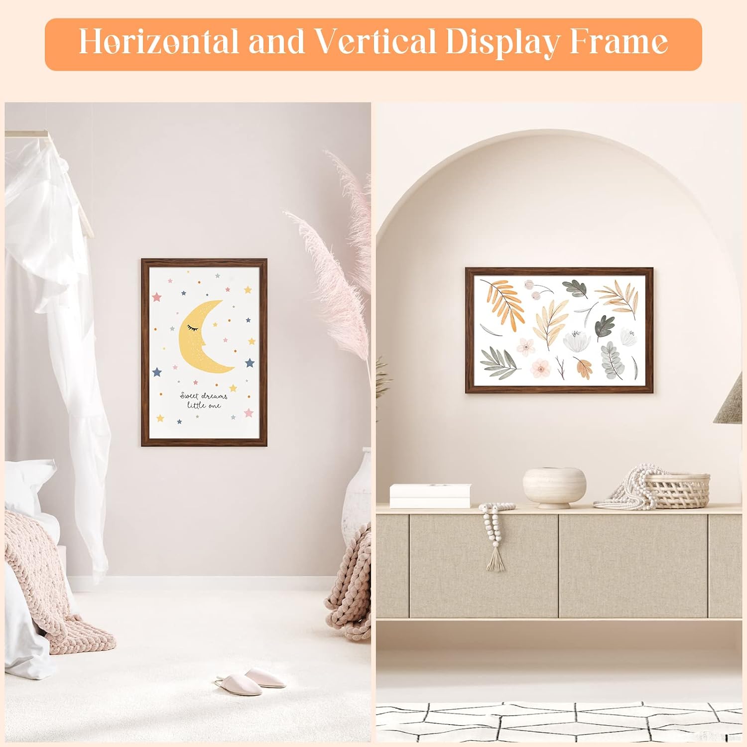 Thumbnail 1 de 16x24 Wood Frame Brown (Rustic Natural 24x16) with HD Plexiglass, Rotating Back Button — 16 x 24 / 24 x 16 Gallery Wall Picture Frame