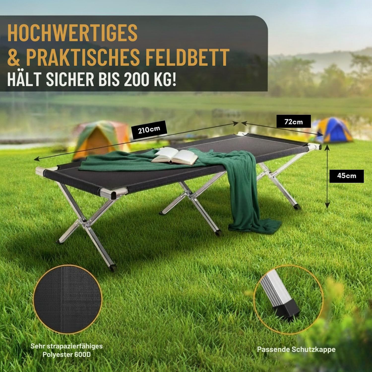 Detalle de Kronenburg 4260161652777 XXL-veldbed, 210 × 72 × 45 cm, tot 200 kg