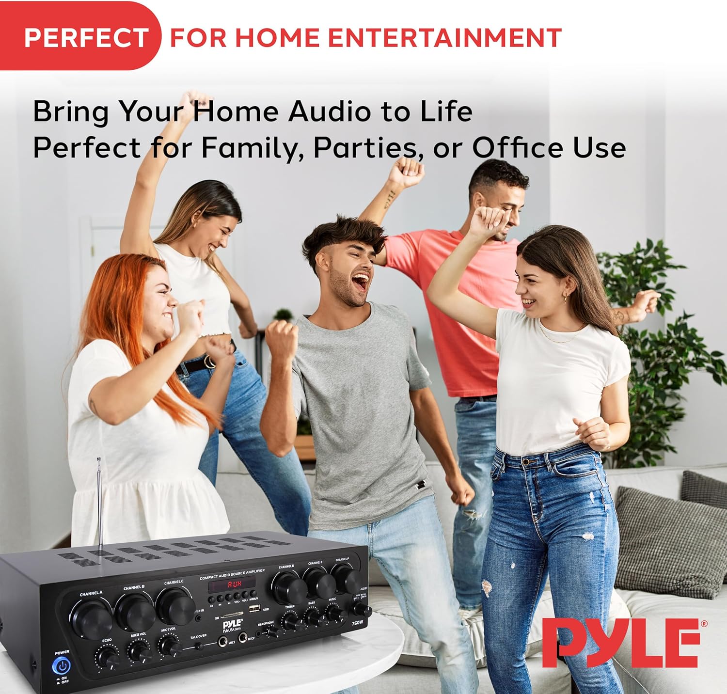 Thumbnail 6 de Pyle Wireless Bluetooth Karaoke Amplifier — 6 Channel 750W Power with Echo, Talk-Over and Subwoofer Output