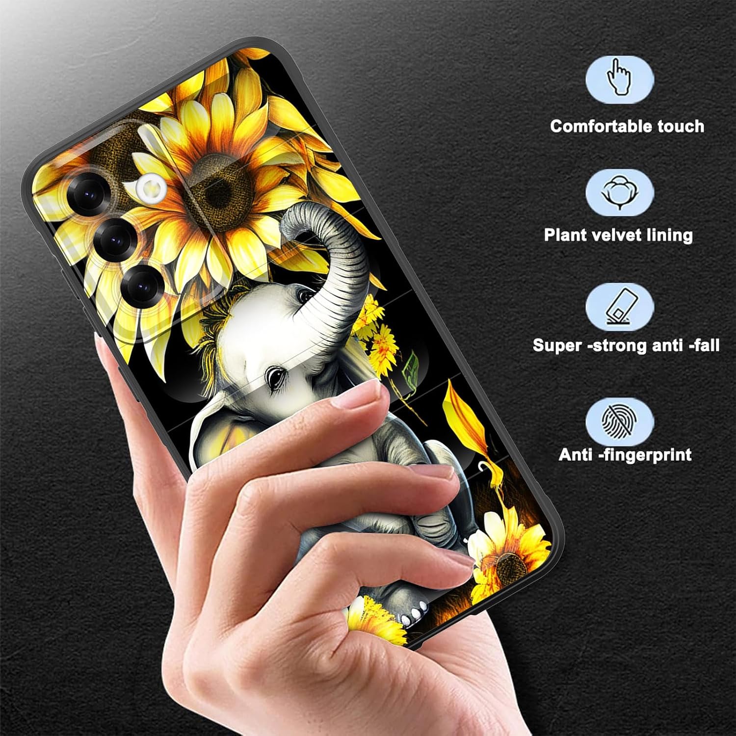 Detalle de CICPLKSE BS-HD-FBA-Galaxy A17 5G-9 Silicone Case, Elephant Sunflower