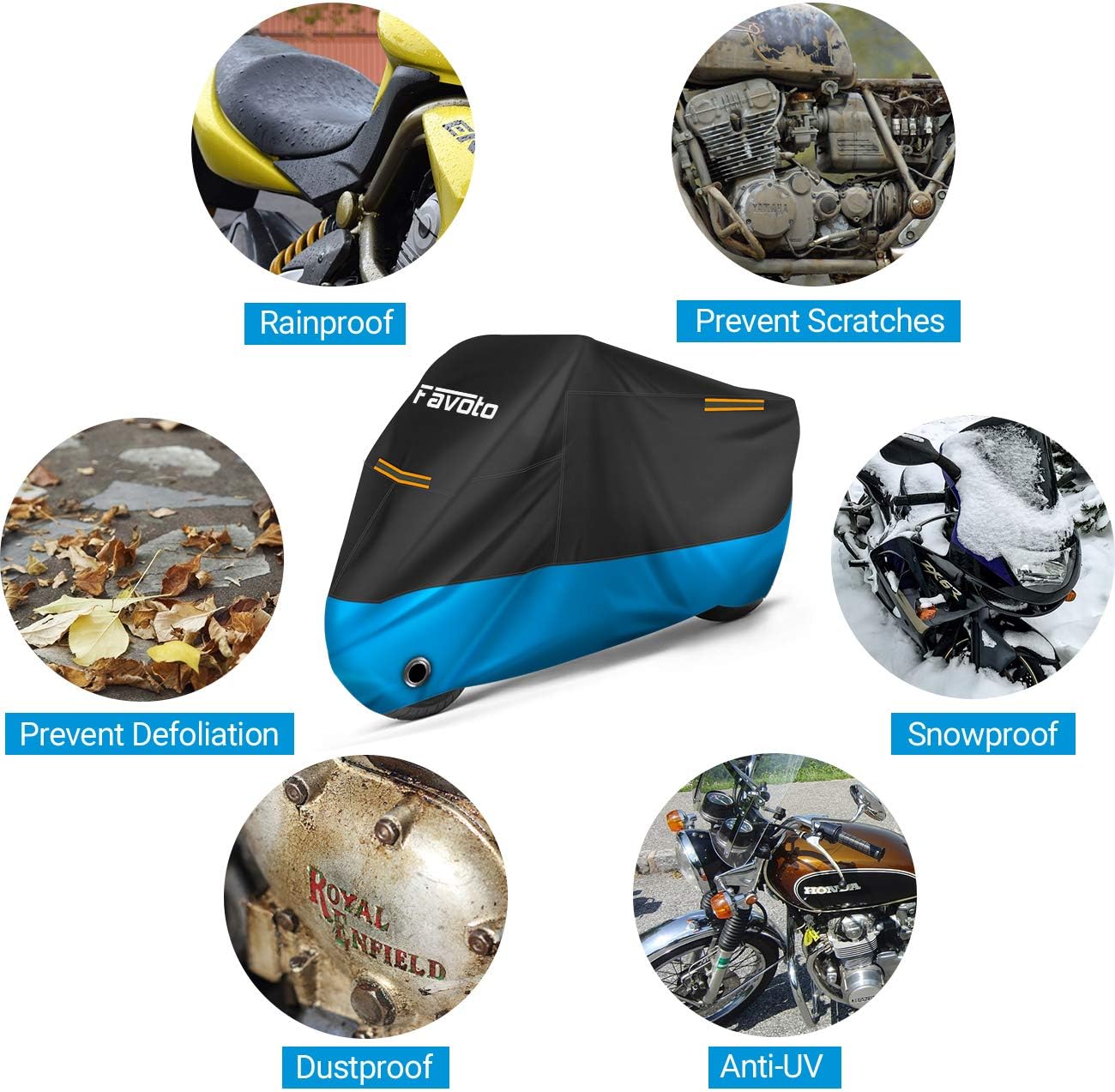 Thumbnail 4 de Favoto Telo Coprimoto 210D 245x105x125 cm – Copertura impermeabile per moto e scooter (Nero Blu)