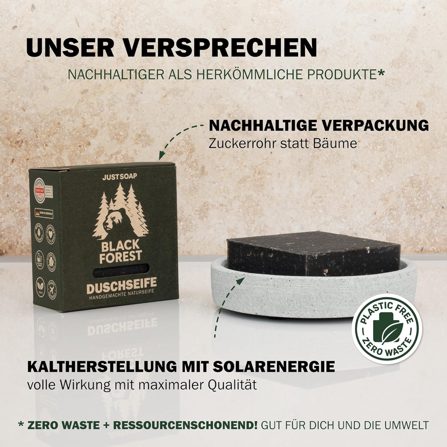 Thumbnail 6 de JUST SOAP Duschseife 150 g Schwarzer Wald Aktivkohle
