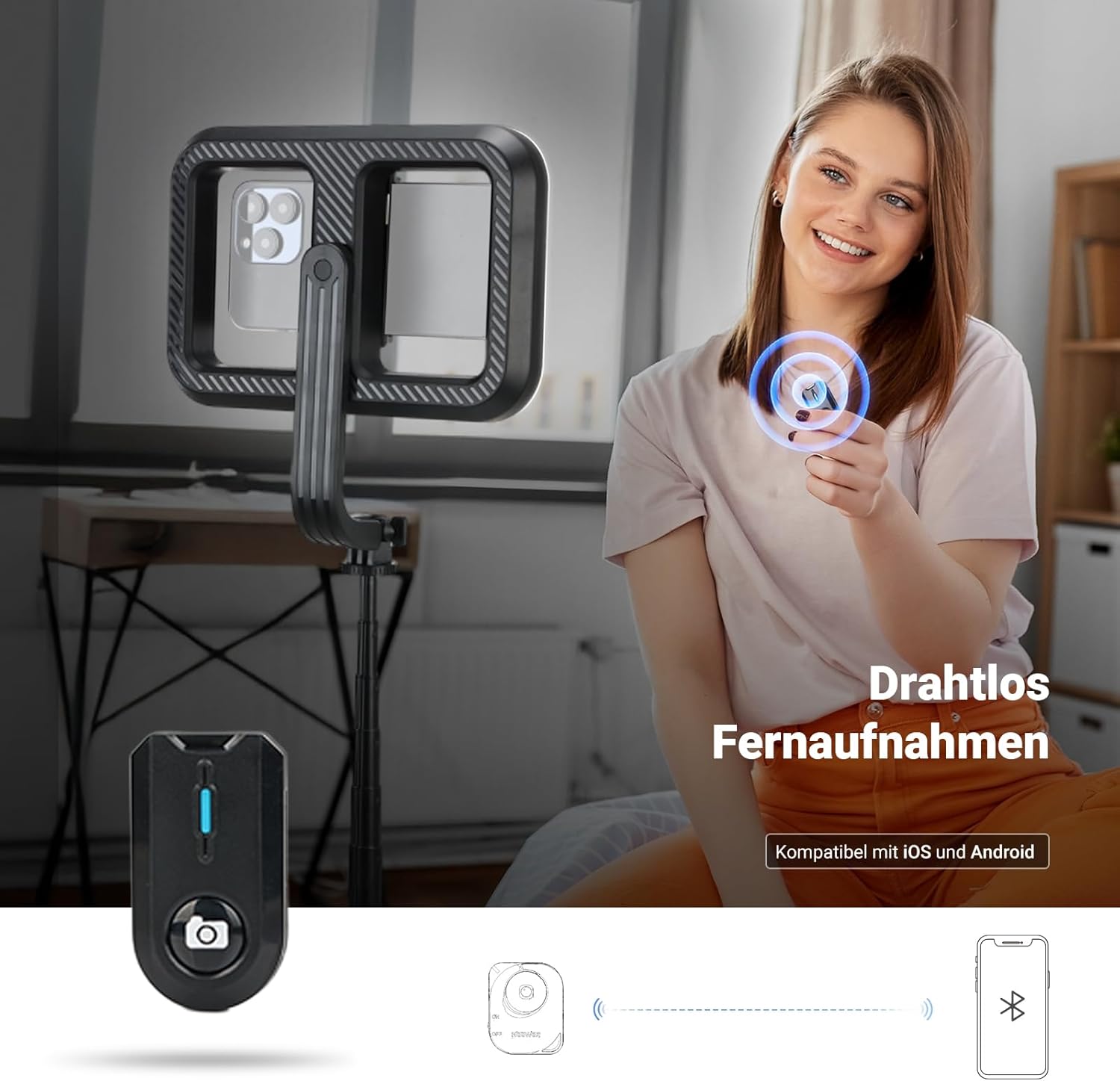 Thumbnail 6 de NEEWER Basics NL100B: USB‑Ladebarer Selfie Ringlicht‑Stativ mit 72" Auszug und Bluetooth Fernbedienung