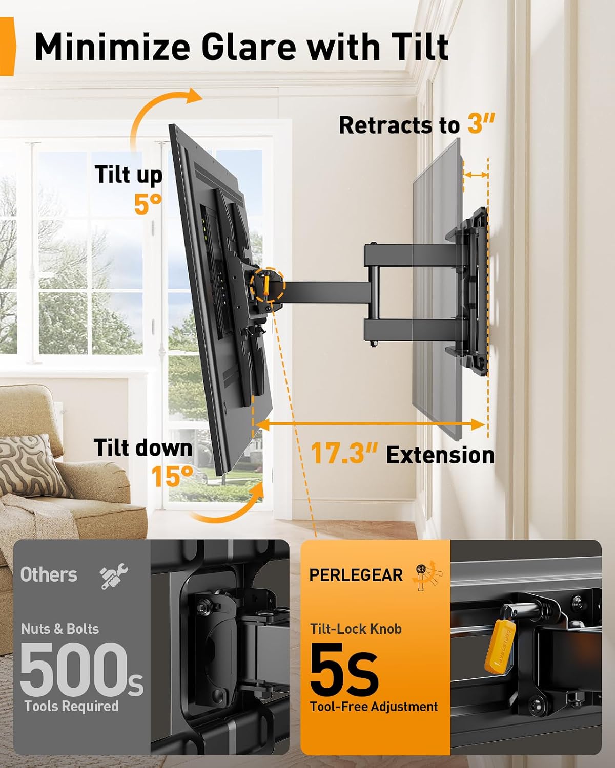 Thumbnail 4 de Perlegear PGMF21 Full Motion TV Mount 99 lbs
