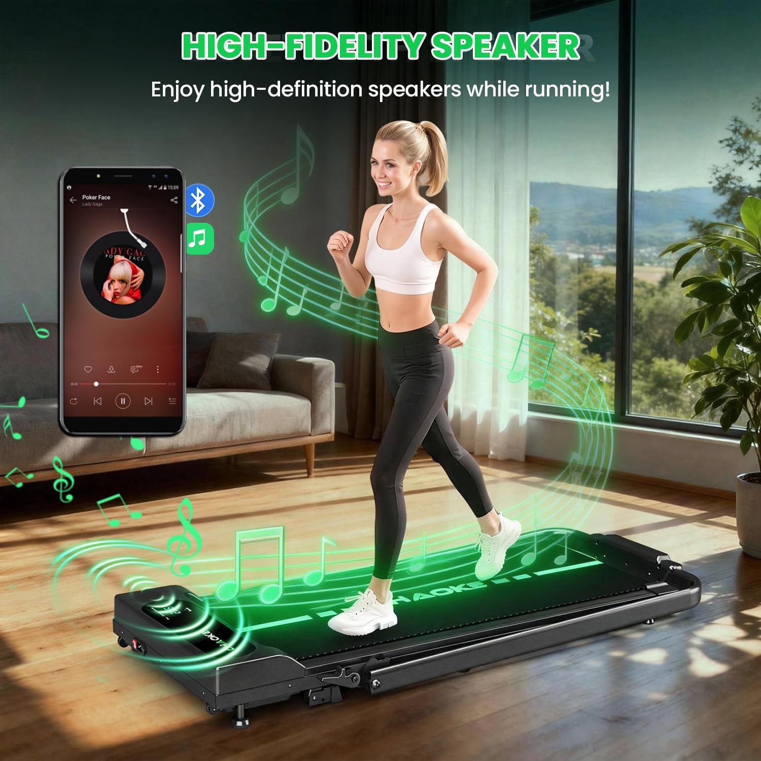 Detalle 2 de CHAOKE Foldable Treadmill with 10% Incline, 7.5 MPH, App and Speaker