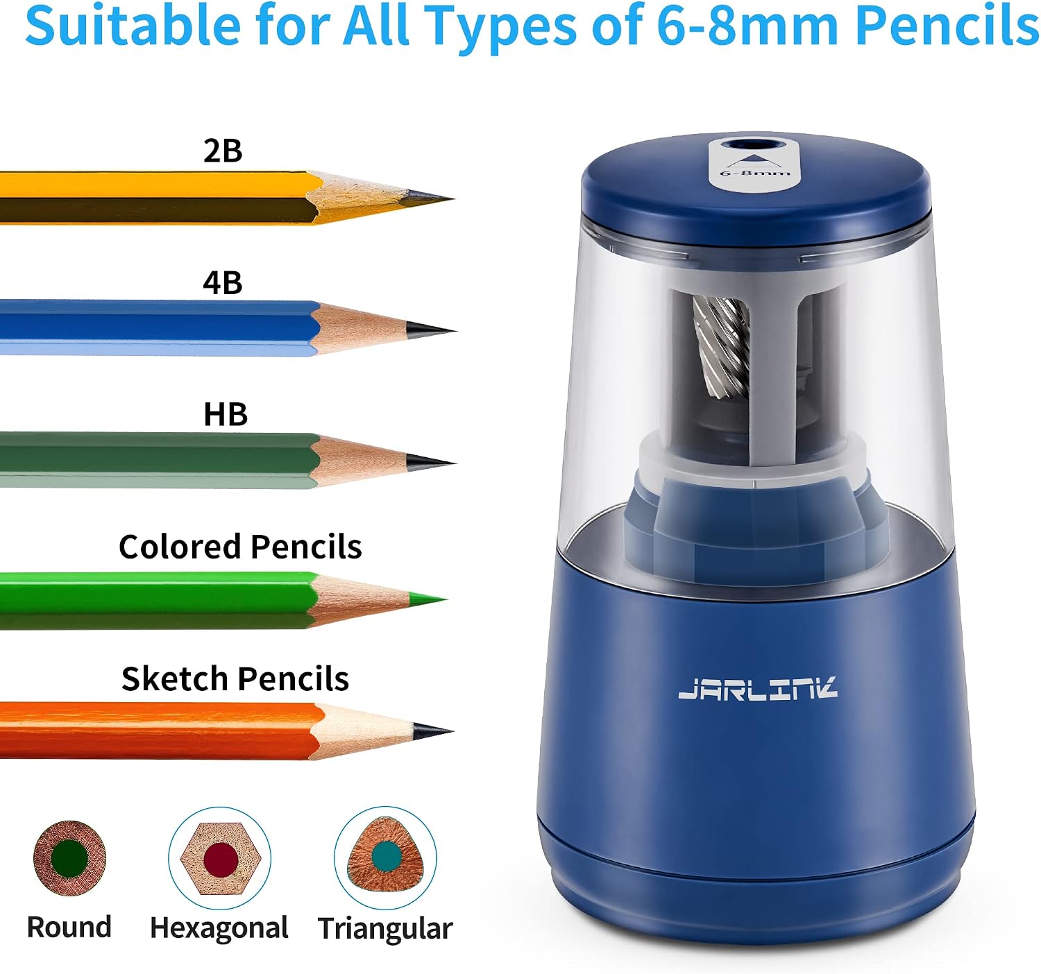 Detalle 2 de JARLINK OP044B Electric Pencil Sharpener, Helical Blade, Auto Stop, Dual Power
