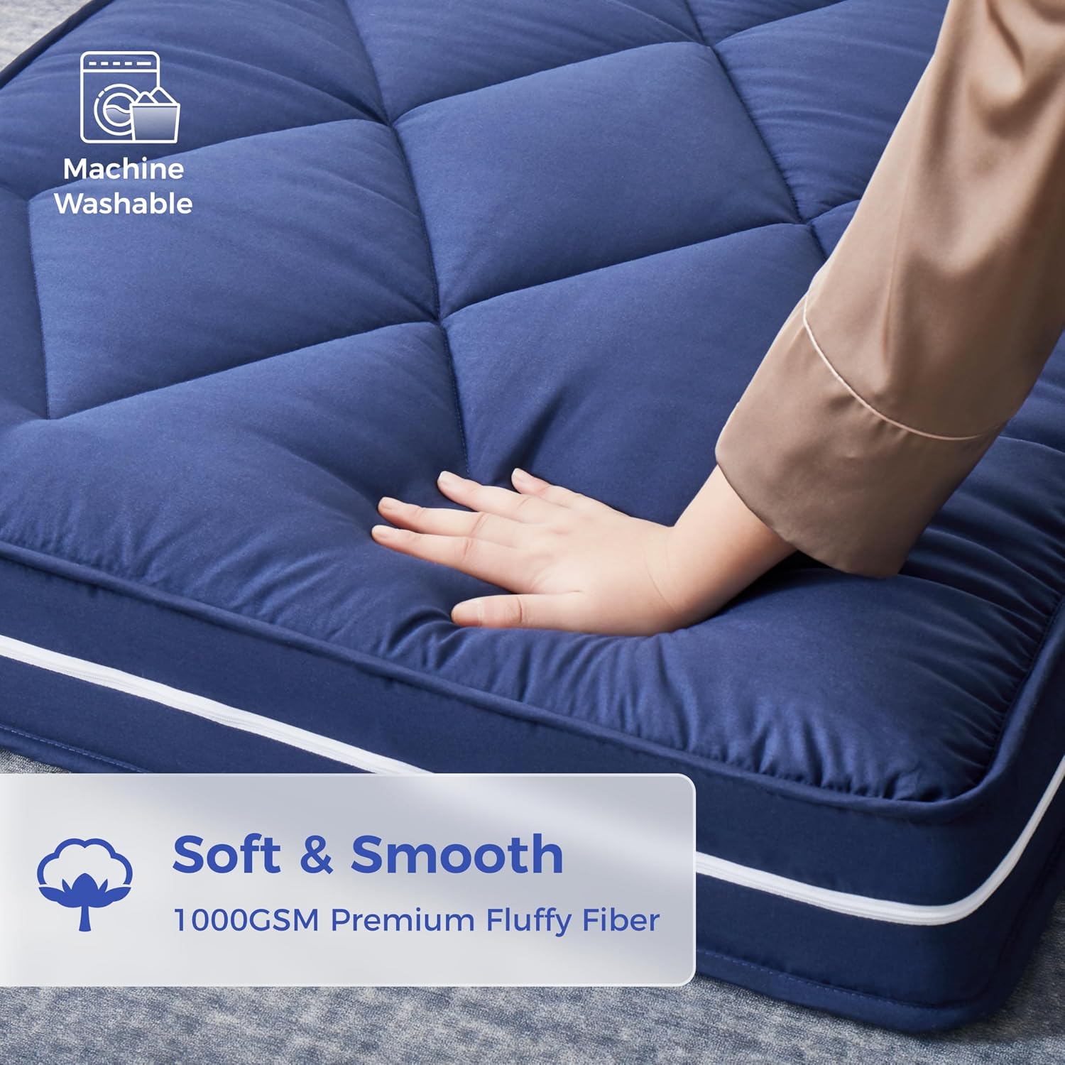 Detalle de Jamdok Single Roll Up Floor Mattress with Memory Foam Topper (190x75x10cm) in Blue