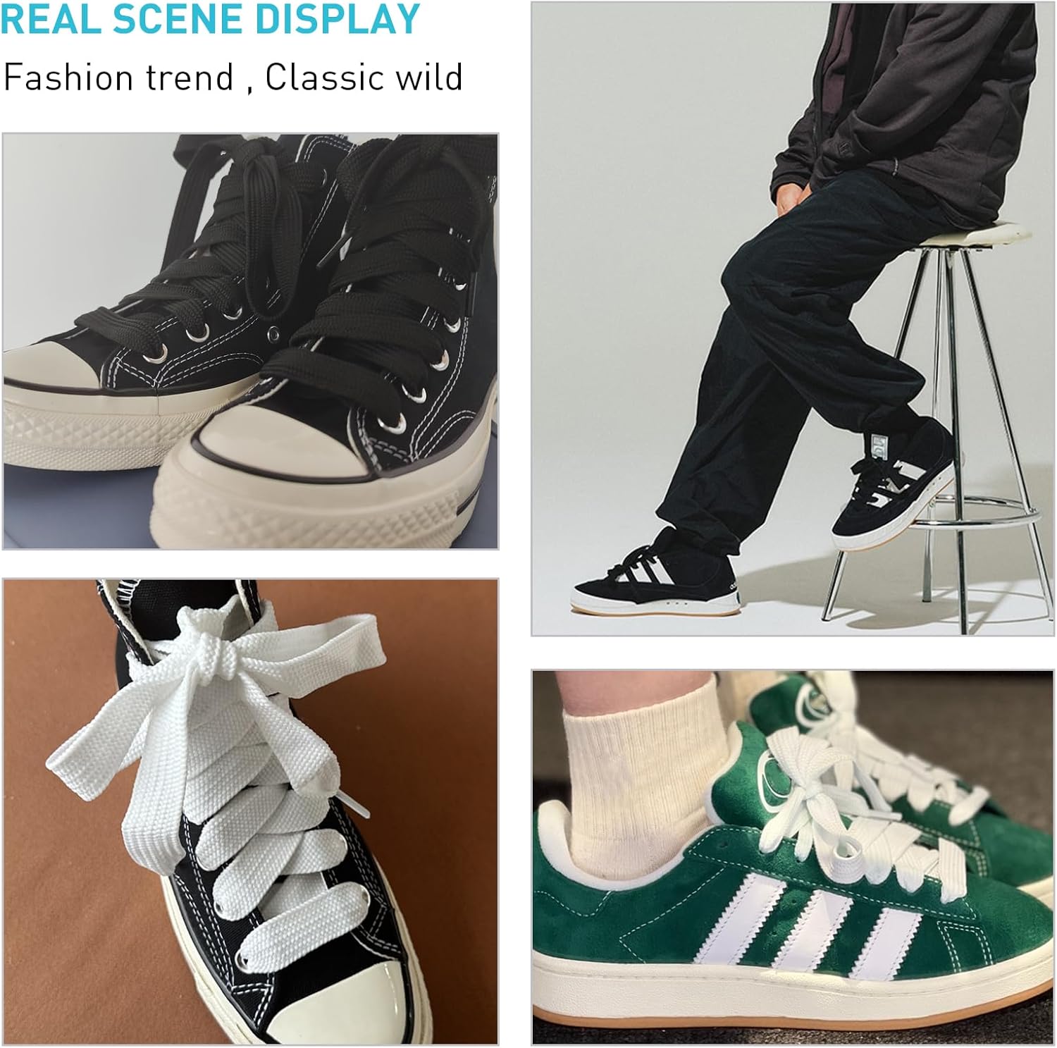 Thumbnail 4 de UamGlsob 15mm Extra Wide Fat Laces (2 Pairs) for adidas Campus 00s trainers