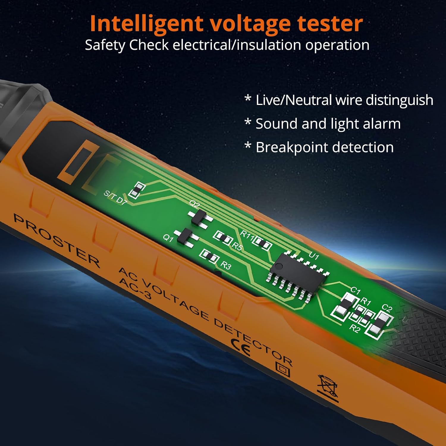 Detalle 2 de Proster TOPPST224 NCV Voltage Tester Pen, Adjustable Sensitivity, LED Torch