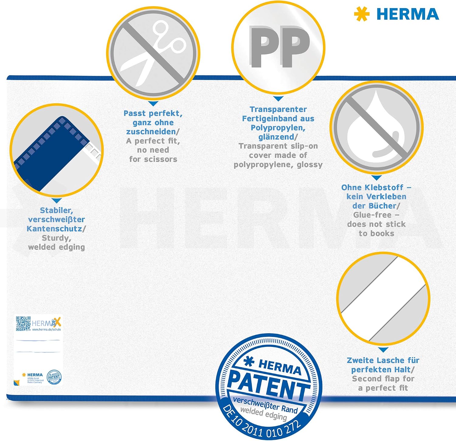 Detalle de HERMA 20233 Buchumschläge HERMÄX Classic – 10 Stück, transparente Kantenschutz-Umschläge