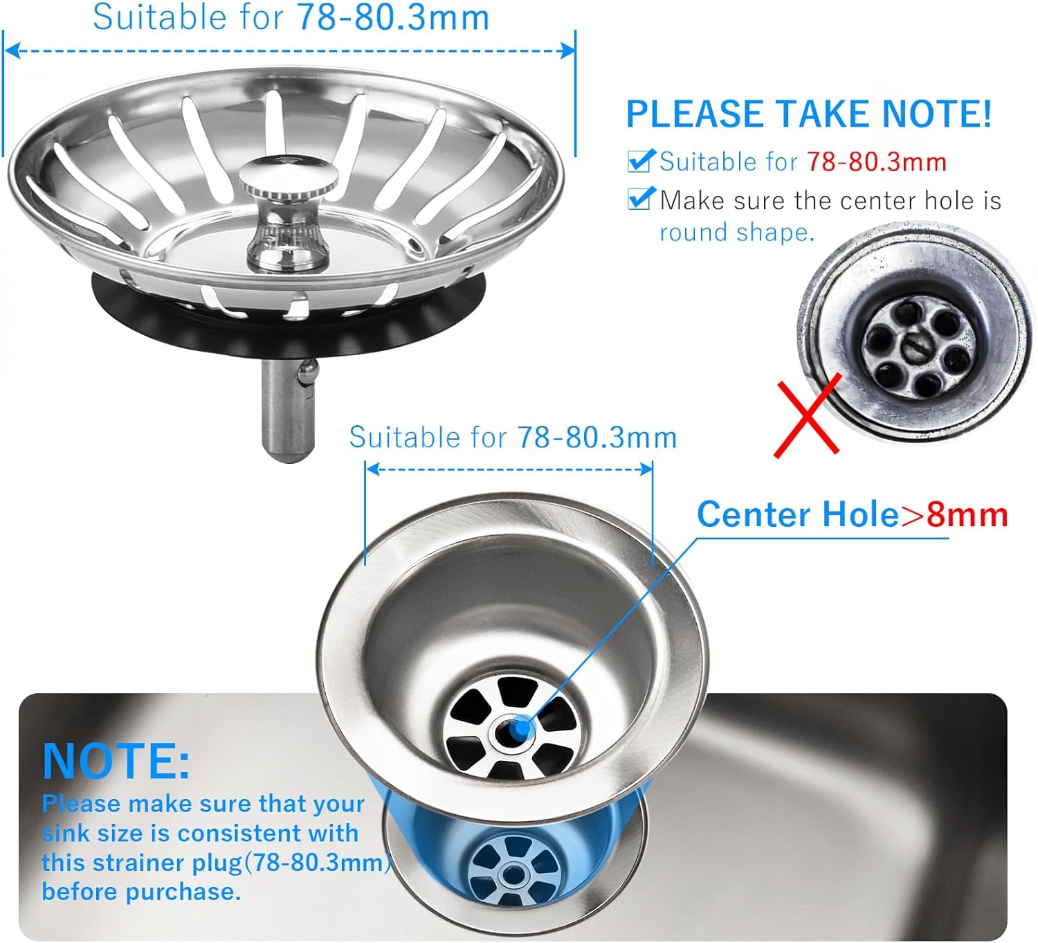 Detalle de Upgraded Kitchen Sink Plug Strainer 78mm 🧽