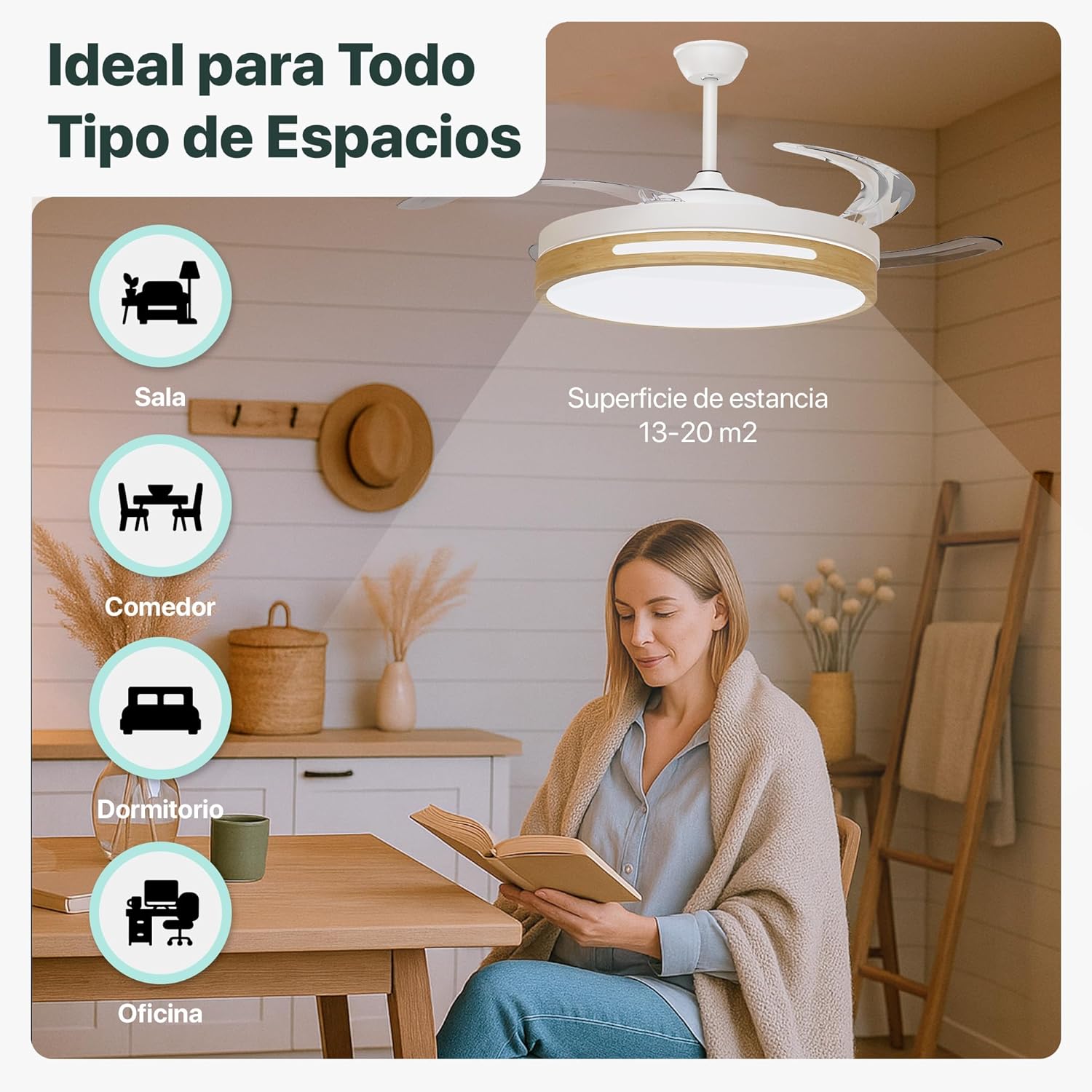 Detalle de LEDUNI Ventilador 50 cm 66W con luz LED