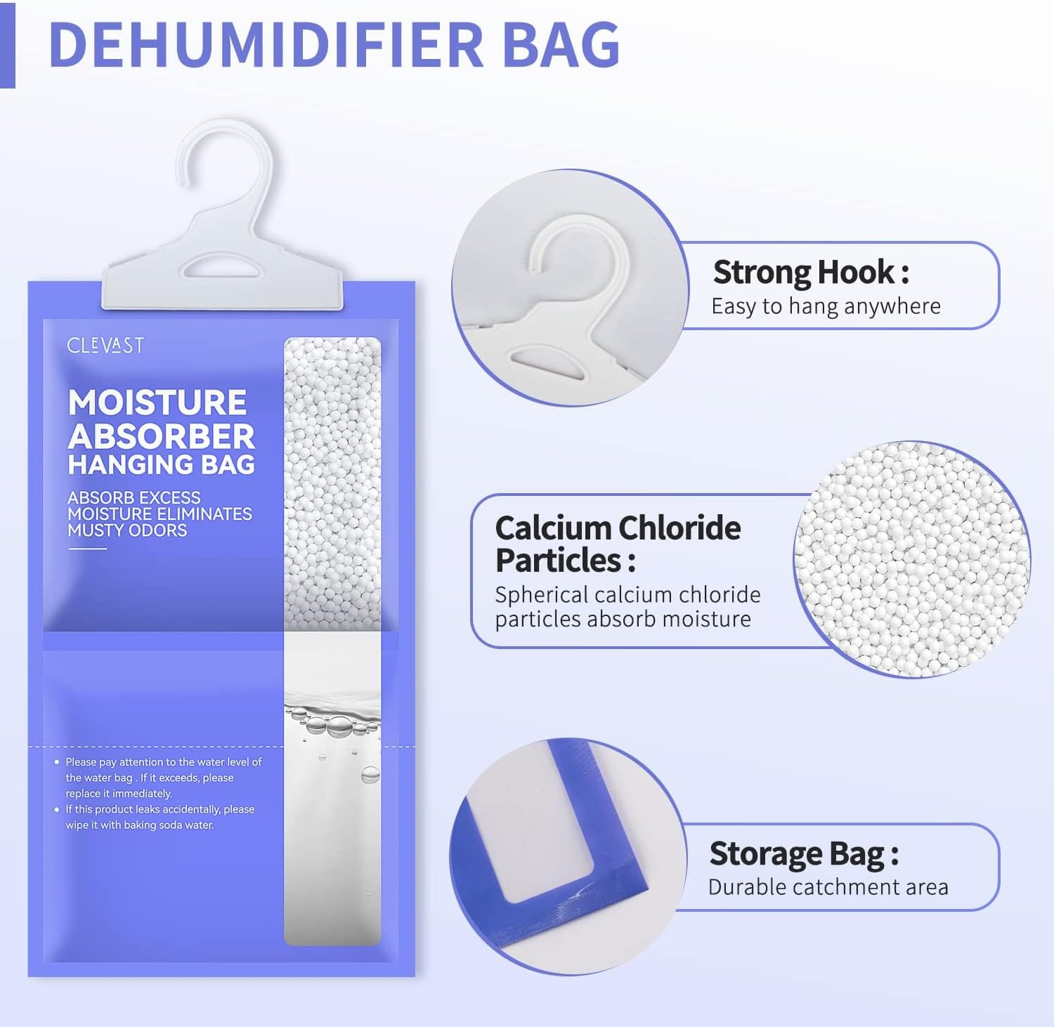 Detalle 2 de CLEVAST 5 Pack Wardrobe Dehumidifier (hanging moisture absorbers, 230g each)