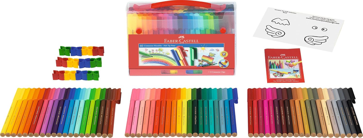Thumbnail 1 de Faber-Castell 155560 Set Pennarelli Connector: 60 colori in valigetta da 74 pezzi per disegno e bricolage