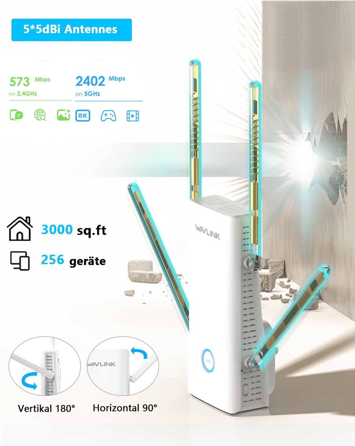Thumbnail 1 de WAVLINK WLAN Verstärker-Steckdose WiFi 6 AX3000 (Reapter) – Repeater/AP/Router/Mesh mit Gigabit-LAN