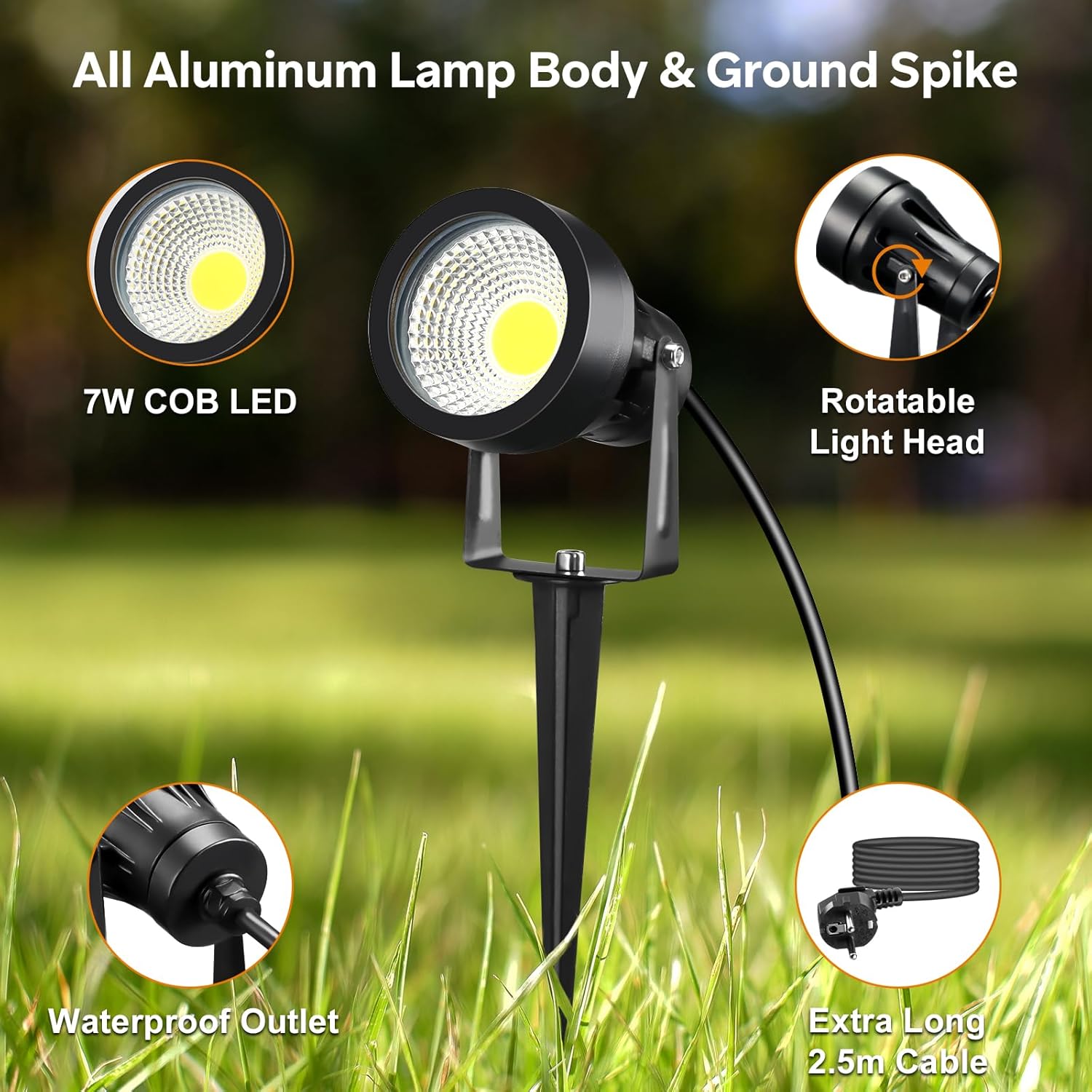 Thumbnail 3 de 2 Faretti da Giardino con Picchetto di Alimentazione 7W LED, IP65, 700LM, 220V – 2 pezzi