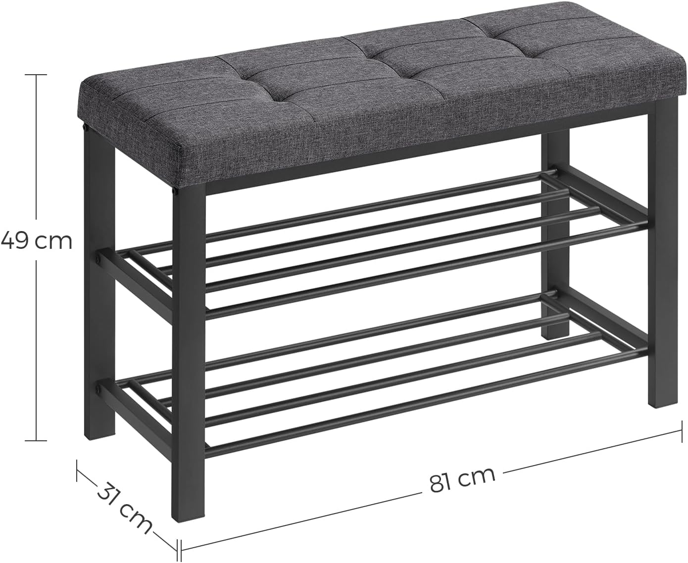 Detalle de Songmics Shoe Bench 3-Tier - 80 x 31 x 49 cm, LBS57GYZ, grigio scuro/nero