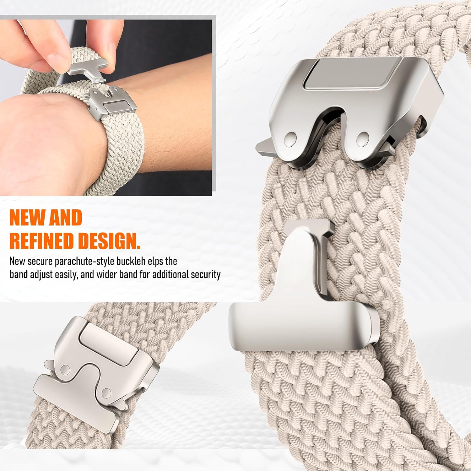 Detalle de SOLOLUP 2er Set Geflochtenes 20 mm Nylon Armband für Samsung Galaxy Watch 7/6/5/4 und Garmin Vivoactive – elastisch, atmungsaktiv, mit verbessertem Fallschirm-Schnallensystem