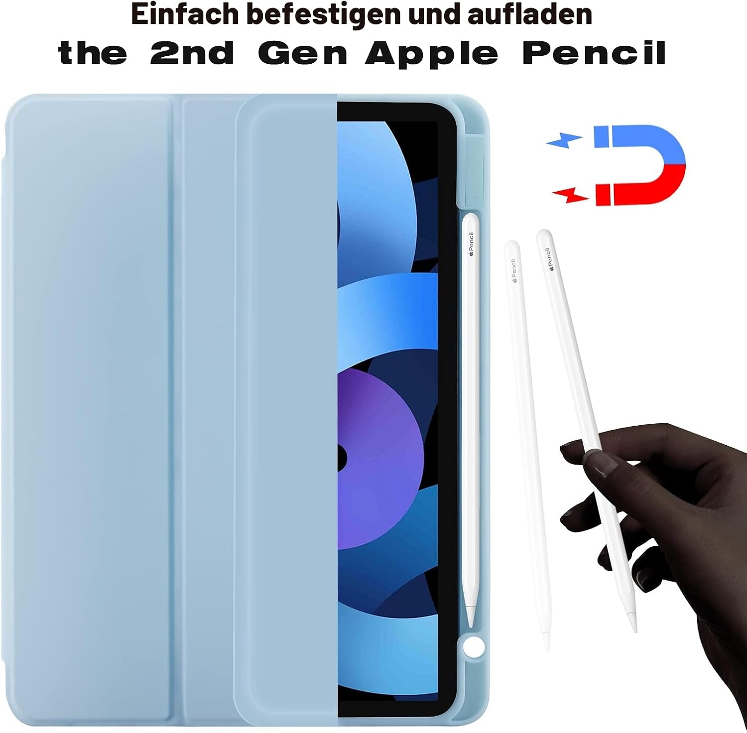Detalle 2 de Hülle für iPad Air 11 Zoll (M4 2026 / M3 2025 / M2 2024 / Air 5/4) mit Stifthalter, Magnet-Trifold & iPencil-2 Laden – Hellblau