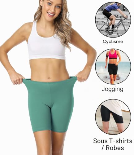 Detalle de wirarpa Anti Frottement Cuisse Femme Short sous Robe Panty Coton Shorty Lot de 4 – Noir/Bleu/Vert/Violet, Taille M