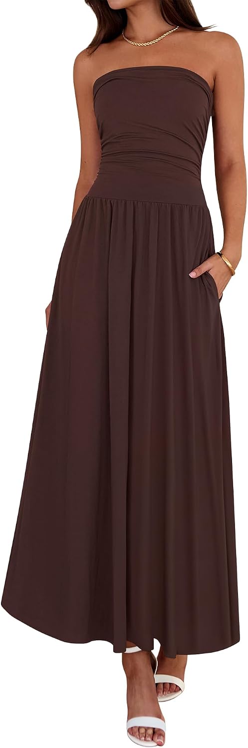Detalle de BTFBM BT571 Strapless Maxi Dress with Ruched Tube Top and Pockets
