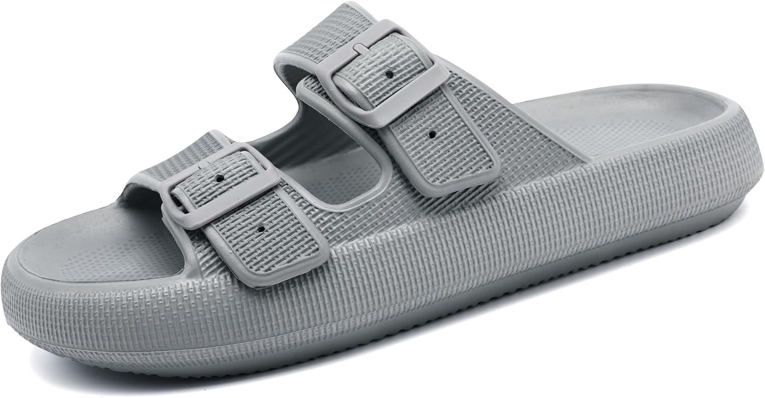Detalle de Waysoland Cozyslides Original Damen/Herren – Wolkenschuhe mit verstellbaren Schnallen und rutschfester, schneller Trocknung