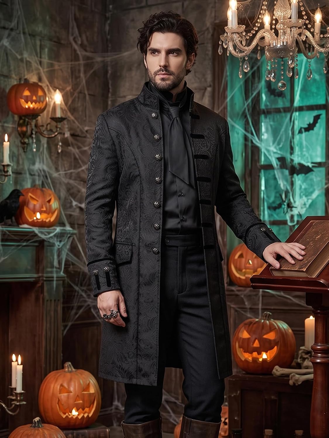 Thumbnail 3 de VNVNE Men’s Steampunk Tailcoat Jacket, Jacquard Gothic Victorian Costume