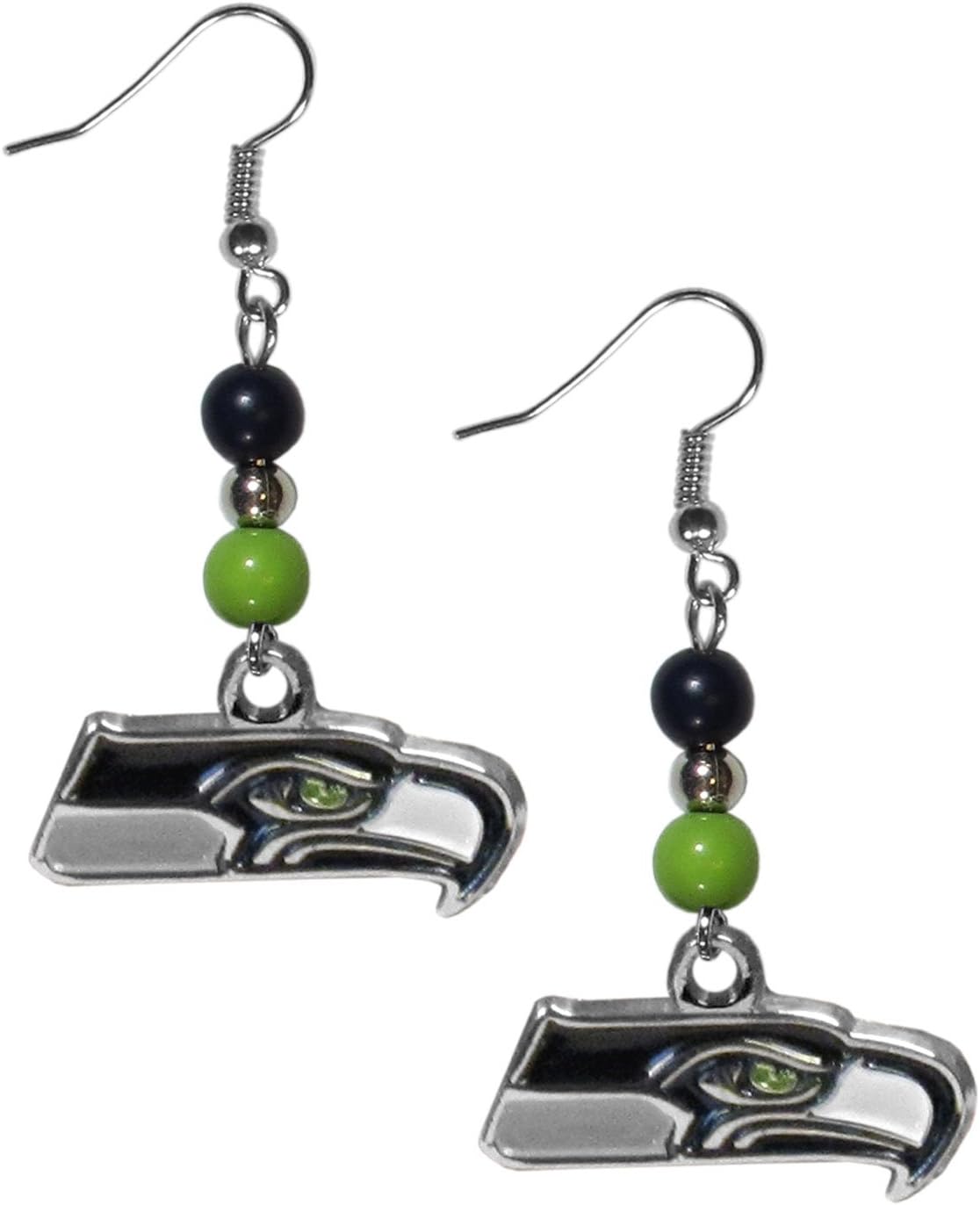 Detalle 2 de NFL Siskiyou Sports Las Vegas Raiders Women’s Fan Bead Dangle Earrings (Team Color, black) — Hypoallergenic Fishhook Posts