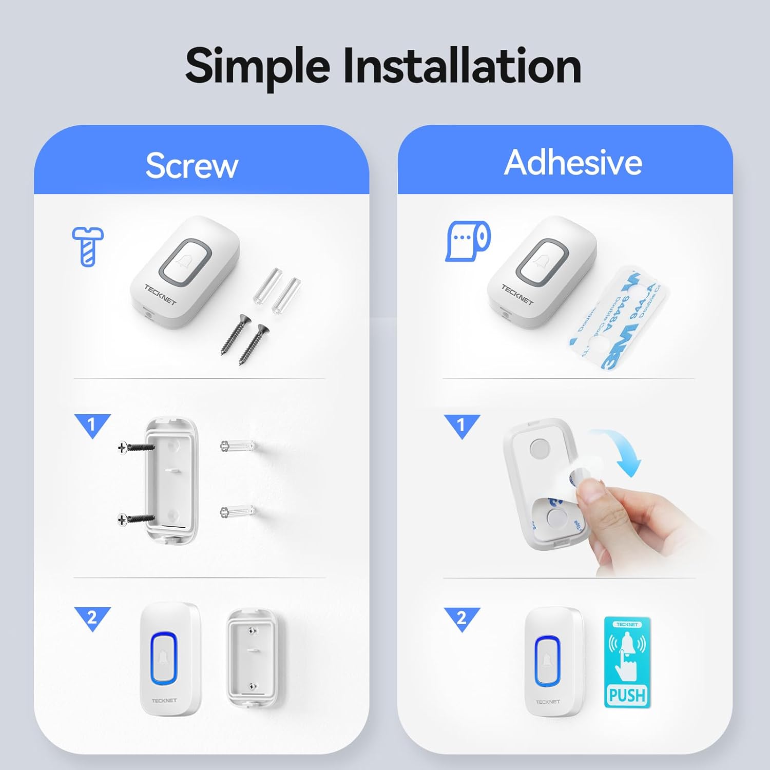 Thumbnail 6 de TECKNET Wireless Doorbell kit with 2 plug-in receivers, 60 chimes and IP66 weatherproof range up to 400m