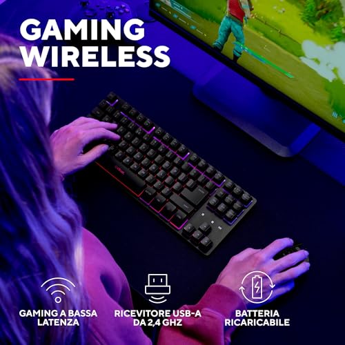 Detalle de GXTrust Dothix Tastiera Gaming Wireless TKL 80% Italiano QWERTY, Nero